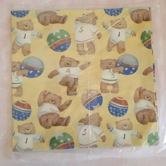 Teddy bear baseball wrapping paper sheets vintage