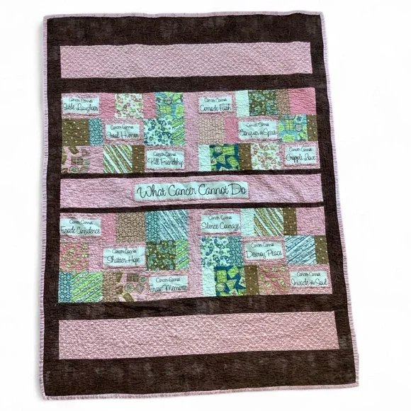 Handmade What Cancer Cannot Do Motivational Quilt for Cancer Warriors Pink Brown