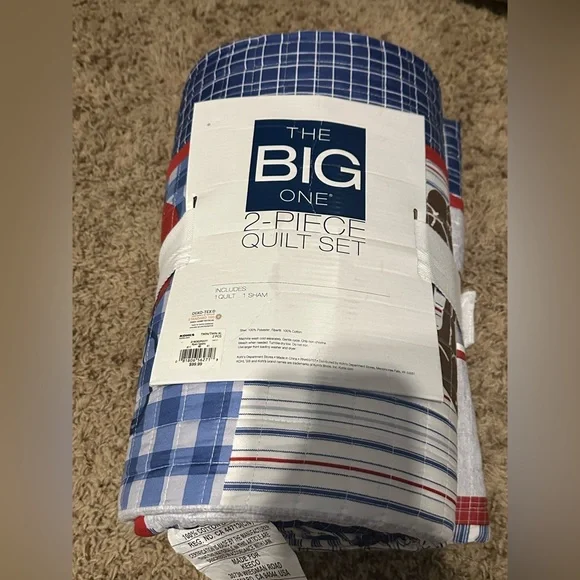 The Big One Blue and Red Sports Plaid Quilt Set