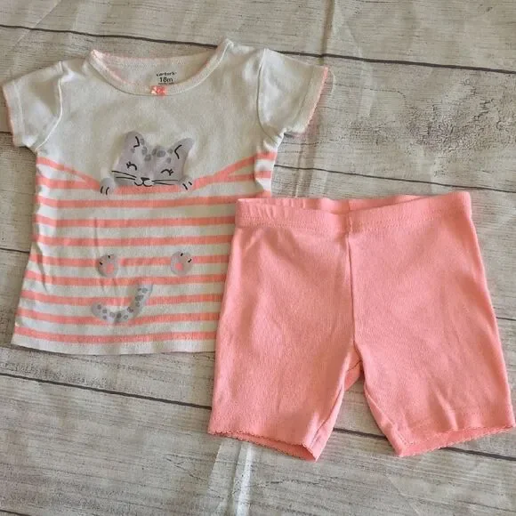 Carter's Pink and White Cat Pajama Set