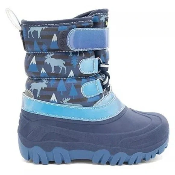 Western Chief Boys Ascend Faux Fur Winter Boots Navy Moose Print Size 8 NEW