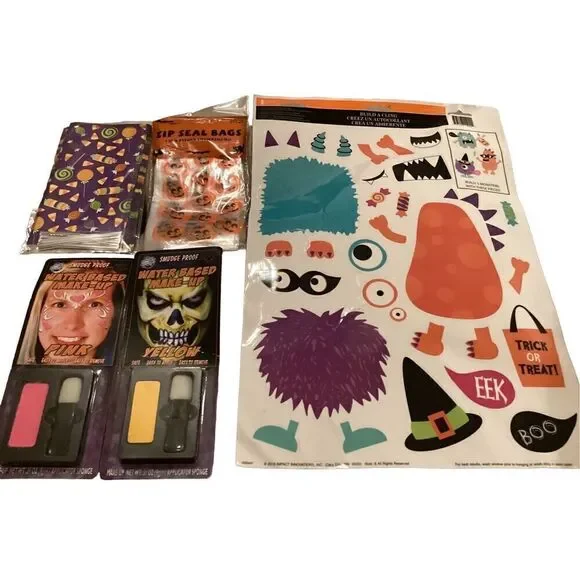 Bundle Of Halloween Makeup And Treat Bags Monster Cling Ons