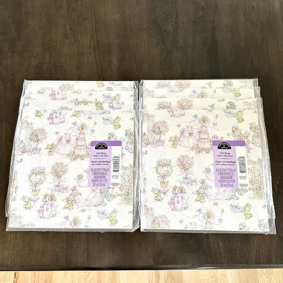 8 Packs Sealed NEW Hallmark Wrapping Paper Vintage Bunnies Wedding Party Rare