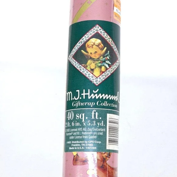 M. J. Hummel Christmas Wrapping Paper 40‎ sq ft Vintage 1993 Pink Angels Sealed