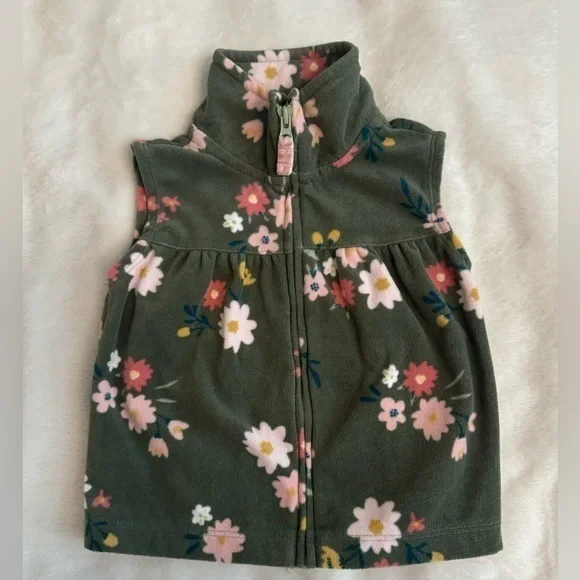 Carter’s Sage Green Floral Fleece Infant Girls Vest 12 months