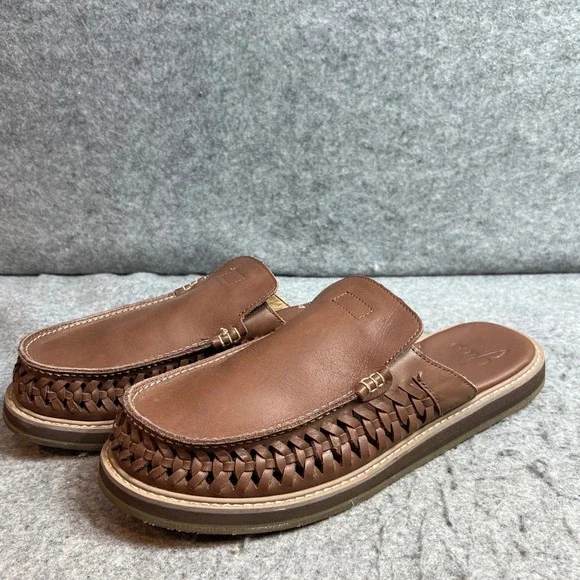 Sanuk You Me Mens Brown Leather Woven Huarache Mules Slip On Shoes Size 13