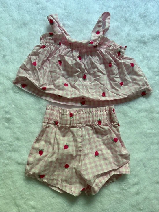 Carter's Pink Gingham Strawberry Two-Piece Set