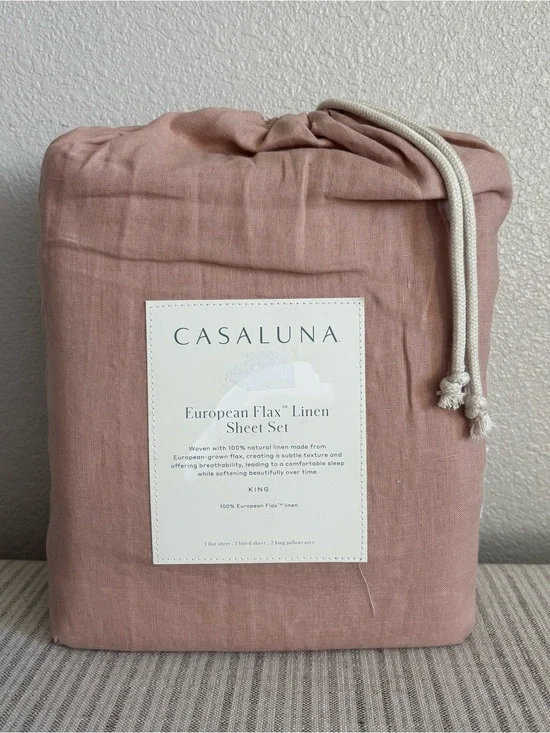 NWT King 100% Linen Sheet Set Light Adobe Clay - Casaluna
