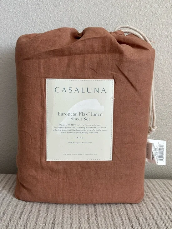NWT King 100% Linen Sheet Set Adobe Clay - Casaluna