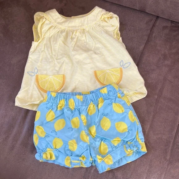 Carters Summer Lemon Bubble Shorts and Shirt; size 3M