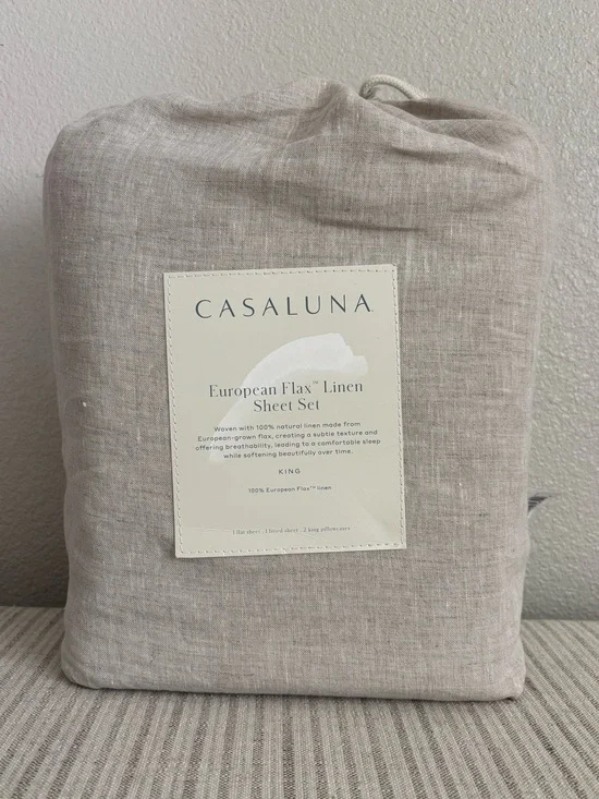 NWT King 100% Linen Sheet Set Natural - Casaluna