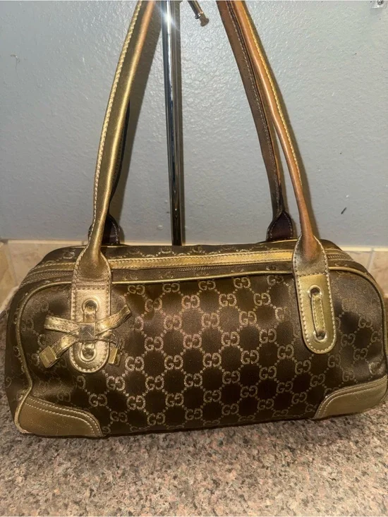 Gucci princy Brown/gold Monogram Boston Bag EUC (guaranteed authentic)