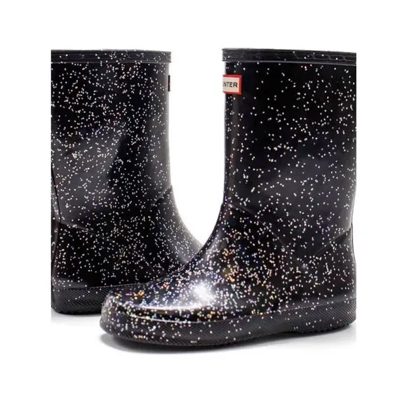 Hunter Black Glitter Speckle Rain Boots Sz 12