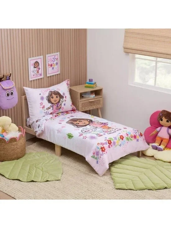 Dora the Explorer 4 Piece Toddler Bed Set w/ Quilted Comforter & Sheet Set