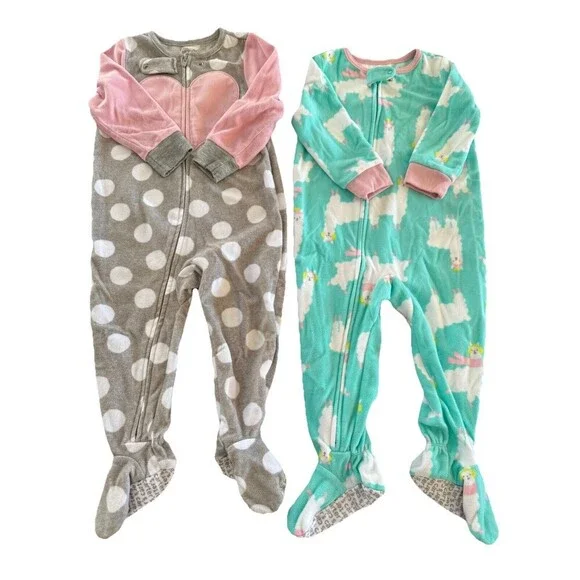 Baby Girl Bundle 2 rompers footed warm cozy size 18M Carters pjs
