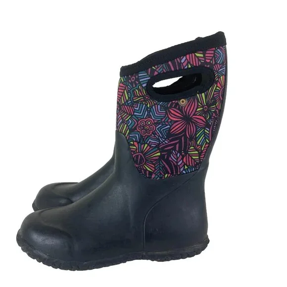 BOGS‎ Girls Sz 4 Insulated Waterproof Snow / Rain Winter Boots Floral Pull On
