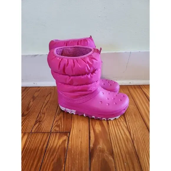Crocs J 5 Snow Rain Boots Waterproof Hot Pink Junior Kids