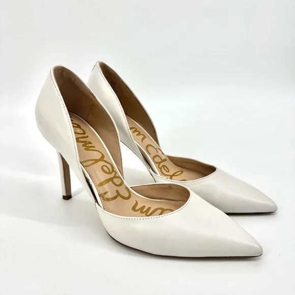 Sam Edelman d’Orsay Leather Pump Pointed Stiletto Heels in White Size 6.5