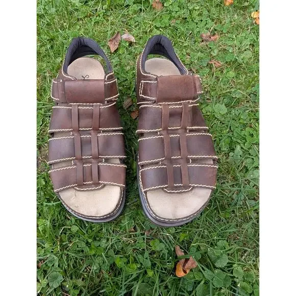 Scandia Woods Mens Brown‎ Leather Fisherman Sandals Sz 10M Strappy Chunky