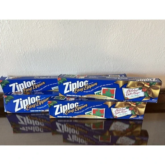 Vintage Ziploc Easy‎ Zipper Holiday Christmas Gift Storage Bags Medium & Jumbo