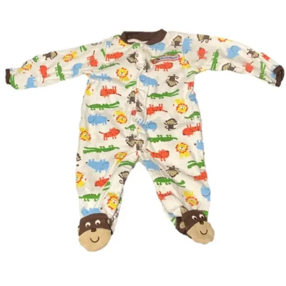 Carters One Piece Long Sleeve Sleeper Let’s Go Bananas Newborn White Brown