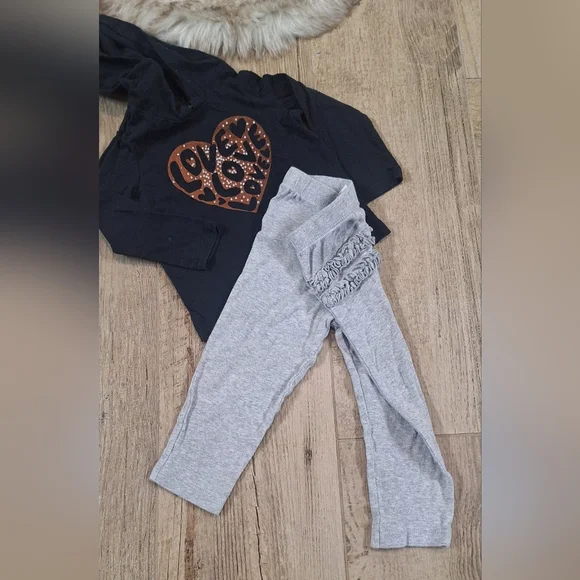 #1869 Carter's Gray 2pc St Black Hoodie & Leggings with Ruffle Detail Sz.18m