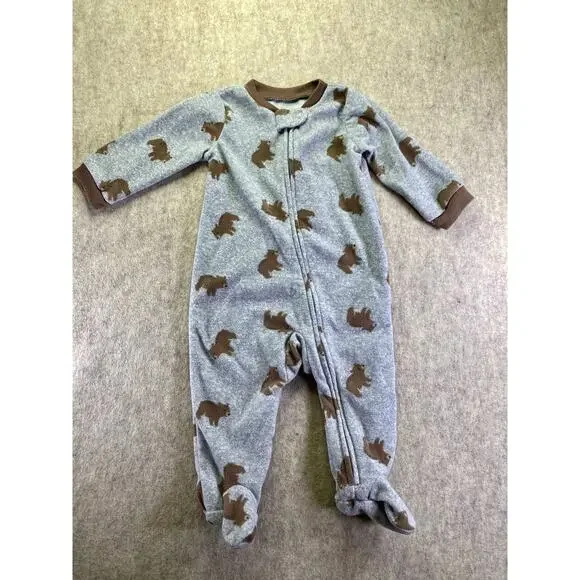 Carter's Fleece Fully Zip Footie Sleeper Gray with Bear Print Size 3-6 Months