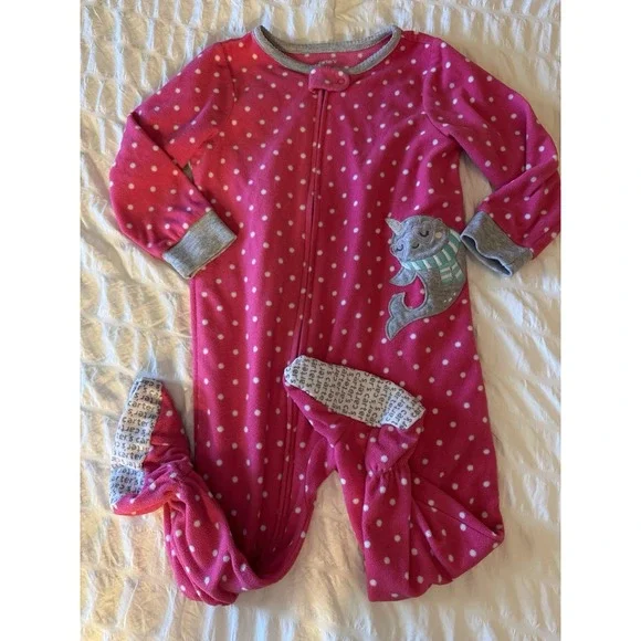 CARTER'S DOLPHIN/SHARK 1 PC FLEECE FOOTED PAJAMAS SIZE 2t Pink Toddler‎