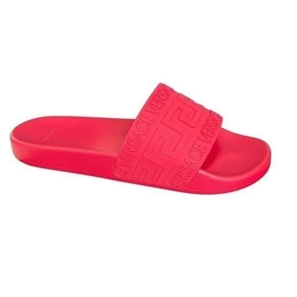 Versace 1006272 Men's Red Greca Gomma Pool Slide, sz 43