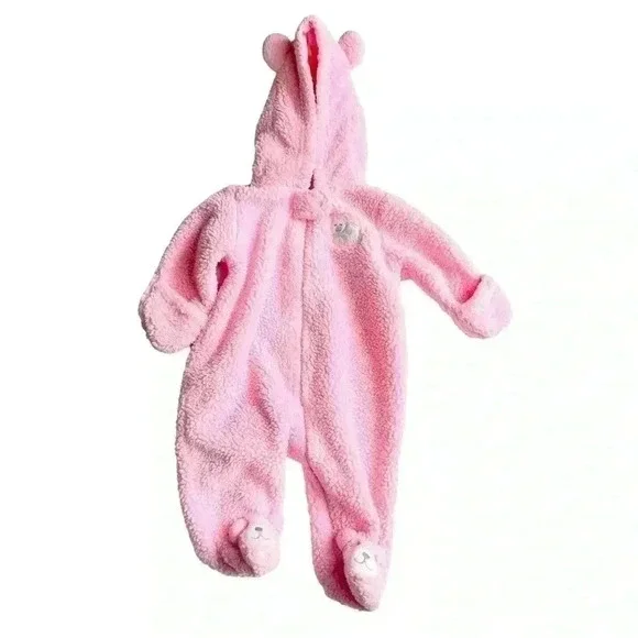 Carter’s Baby Girls Pink Hooded Plush Fleece Snowsuit Size 3 Months