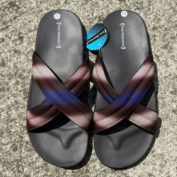 NWT Sole‎ Selection Men’s Slip-on Slides Black Blue Size 12
