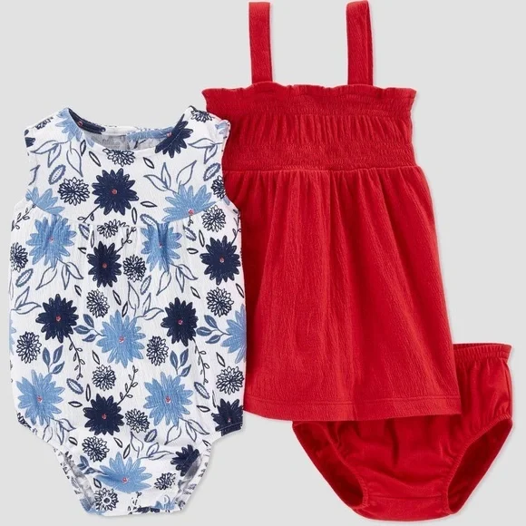 NWT Carter’s Just one you baby girls 2pk floral‎ dress romper red/blue
