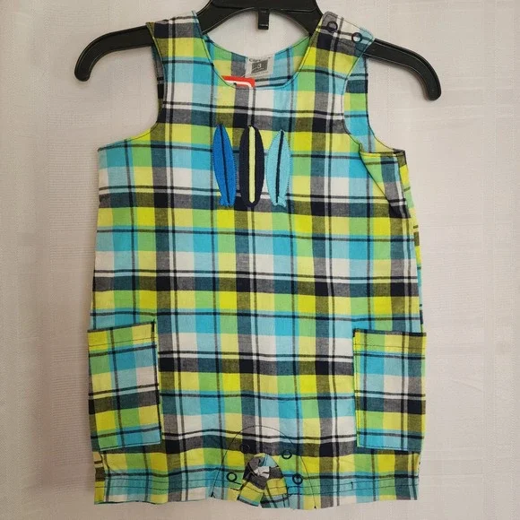 Carters Plaid Surfboard Romper Sleeveless Pockets Summer‎ Outfit 3 Months