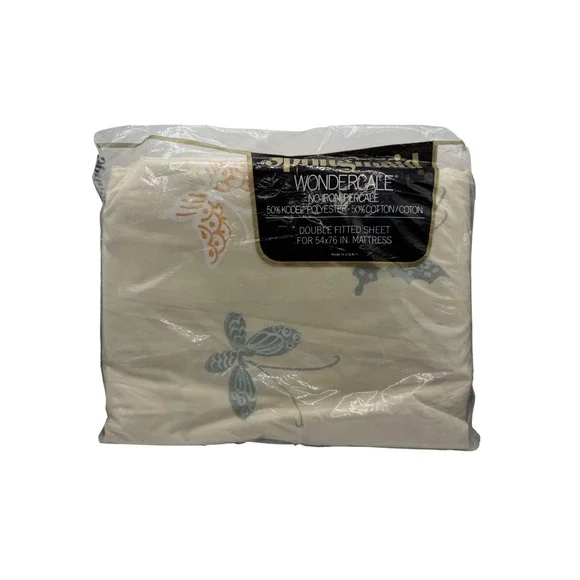 Springmaid Wondercale‎ Kabuki Double Fitted Sheet Vintage Bamboo Butterfly Cream