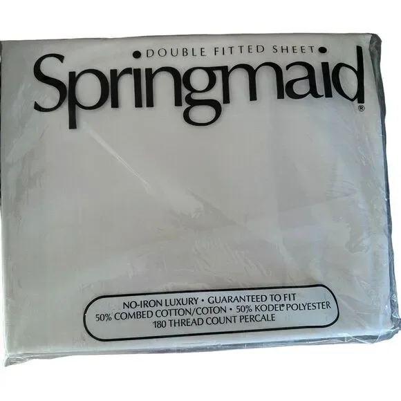 Vtg Springmaid Ivory No Iron Percale Double Fitted Sheet USA‎ NIP