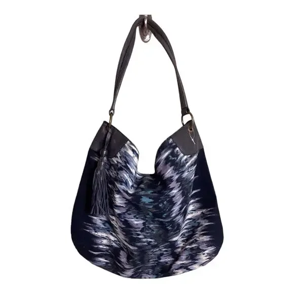 Banana Republic hobo bag Water Color fabric and Leather top handle tote EUC