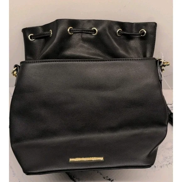 STEVE MADDEN BDaniela‎ faux-leather black bucket bag NWT