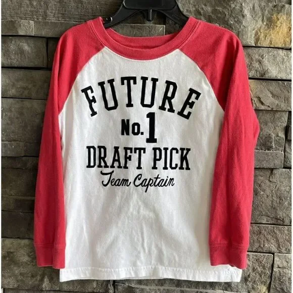 Carters Raglan T Shirt Future Number 1 Draft Pick Size 5T‎ Red White Small Flaw