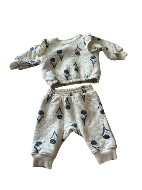 Carter’s Baby Quilted Floral Sweatshirt & Jogger Set 0-3 Months Cream Navy