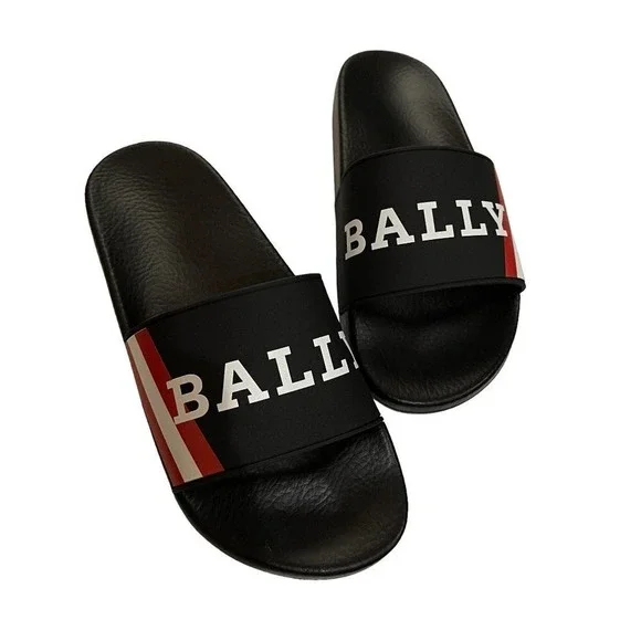 BALLY SIMON‎ BLACK RUBBER LOGO SANDALS SLIDES SHOES - MADE IN ITALY US 8