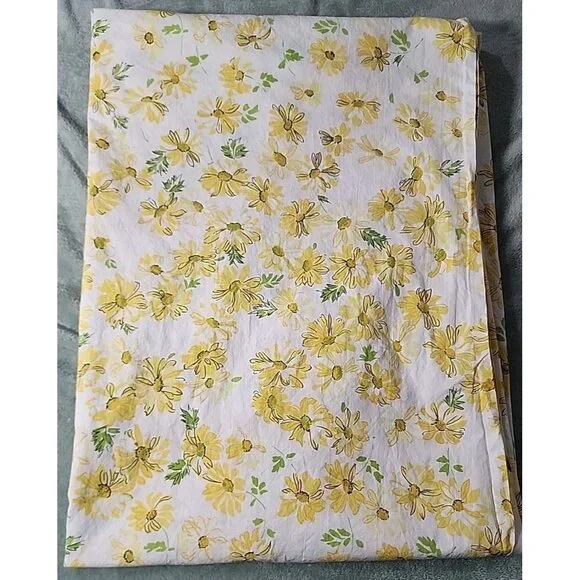 VTG Twin Flat Sheet Yellow White Floral Dan River 72x108 Fine Muslin Fabric MCM