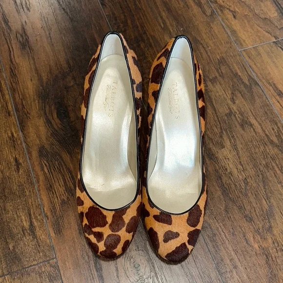 Talbots Brown Animal Cheetah Print Upper Leather Hairy Heels Black Trim 10W