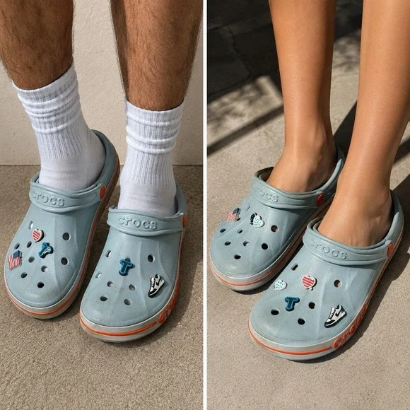 *Crocs Bayaband Clog Blue Grey/Orange Select-a-Size W 7 m 5 USA Flag And More