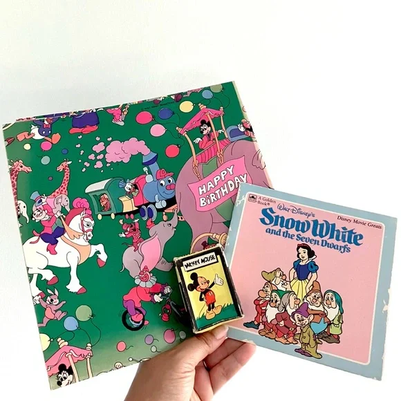Vintage Disney bundle set of 3 gift wrap book miniature card game ephemera