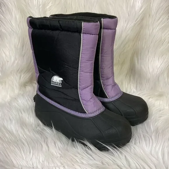 Sorel snow command black purple winter pull on boots 4
