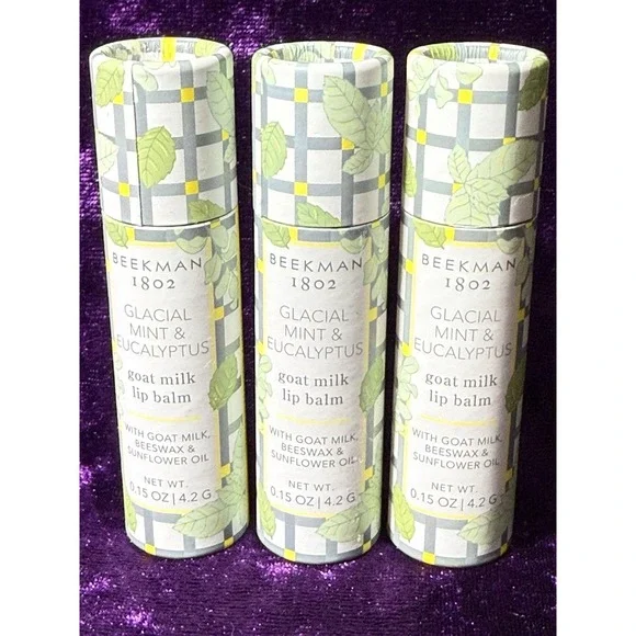 Beekman 1802 Goat Milk Lip Balm GLACIAL MINT & EUCALYPTUS Set of 3 New Lot