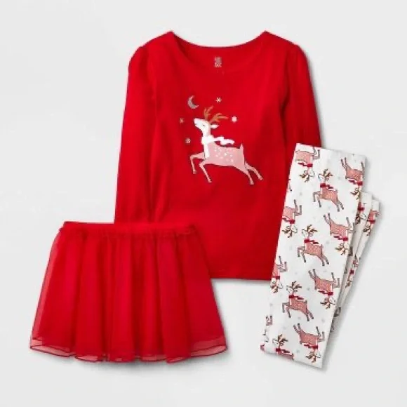 Carter's Just One You Girls' Reindeer Tutu Pajama Set - White/Red nwt Christmas