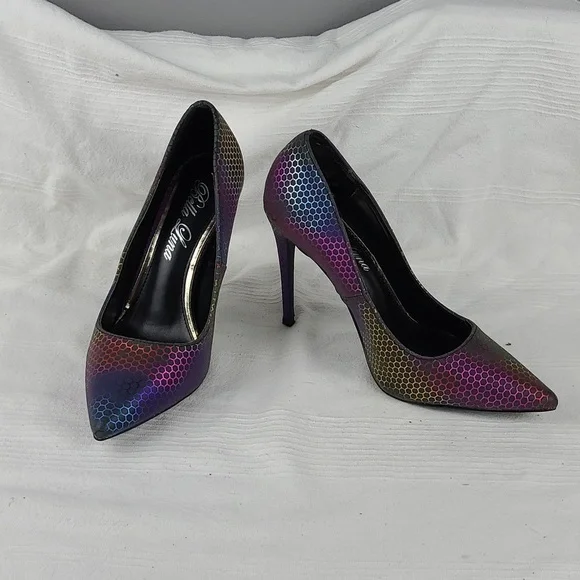 Bella‎ Luna Womens Stiletto Heels Pumps Shoes Colorful Holographic Sz 7.5 EUC