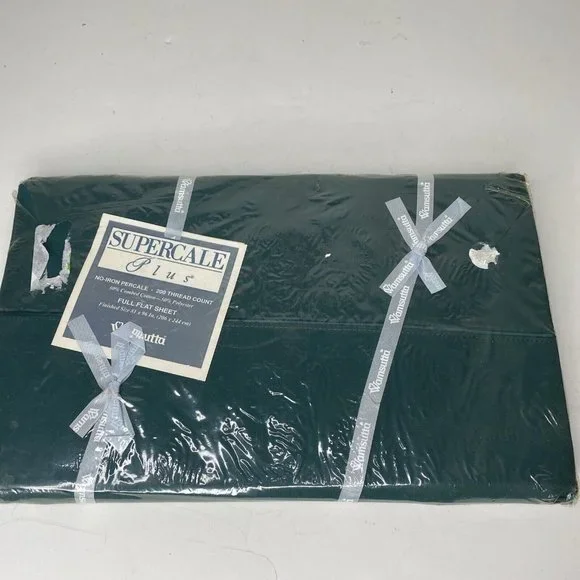 Wamsutta Full Flat Sheet Hunter Green New NOS USA No Iron Percale Cotton Poly