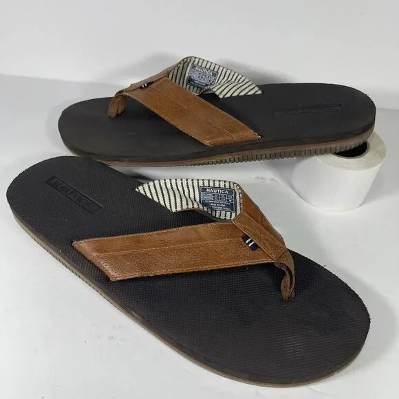 Nautica Clarkson 2 Men's Flip Flop Sandals Size 13 Brown Faux Leather Thong